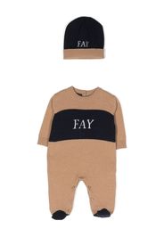 Fay Kids intarsia-logo knitted pajamas and beanie set - Nude