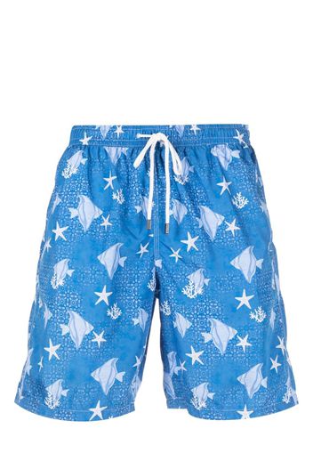 Fedeli Badeshorts mit Fischmuster - Blau