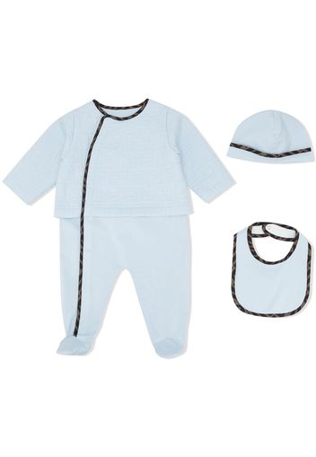 Fendi Kids Dreiteiliges Strampelanzugset mit FF-Borten - Blau