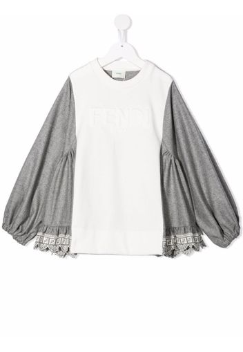 Fendi Kids Bluse mit Spitzensaum - Grau