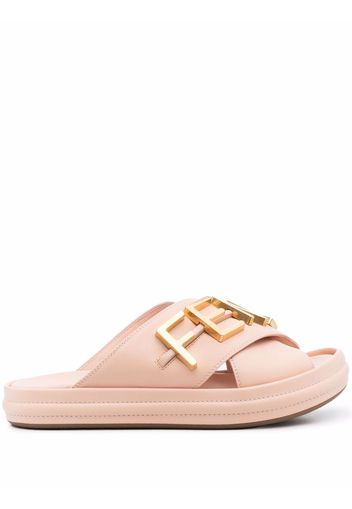 Fendi lettering logo flat slides - Rosa