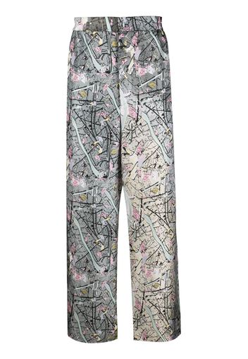 Fendi Fendi Map-print silk trousers - Grau