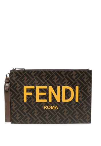 Fendi FF-logo print clutch bag - Braun