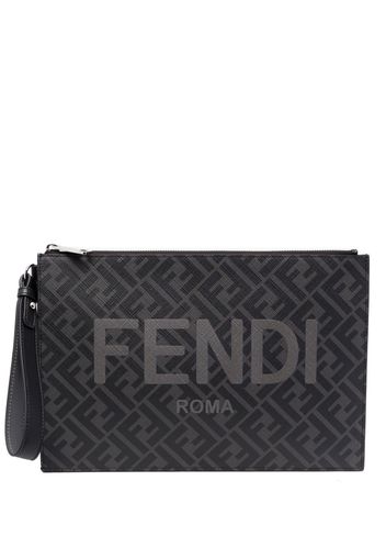 Fendi FF motif leather-strap clutch - Grau