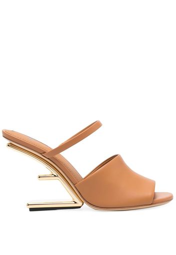 Fendi leather wedge-heel mules - Braun