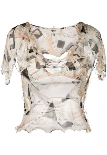 Fendi Seidenbluse mit abstraktem Print - Nude