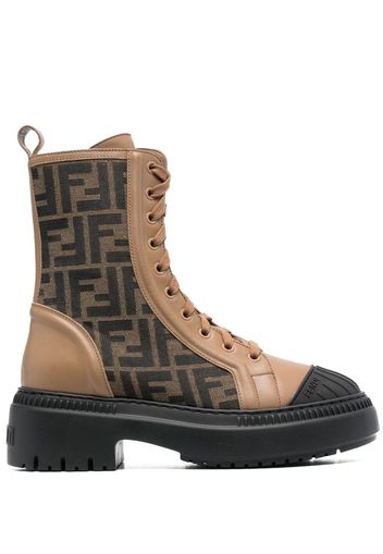 Fendi monogram lace-up boots - Braun