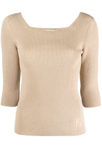 Fendi ribbed-knit cotton-blend top - Nude