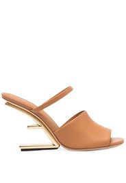 Fendi leather wedge-heel mules - Braun