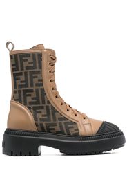 Fendi monogram lace-up boots - Braun