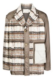 Feng Chen Wang plaid panelled button-up coat - Braun