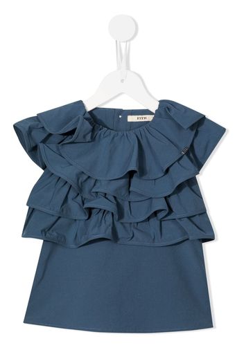 Fith ruffle-trimmed short-sleeve blouse - Blau