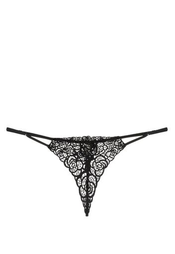 Fleur Du Mal rose-embroidered V-string - Schwarz