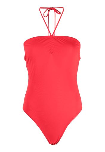 Fleur Du Mal halterneck ruched jersey bodysuit - Rot