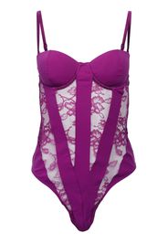 Fleur Du Mal semi-sheer floral-lace bodysuit - Rosa