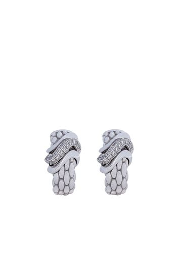 FOPE 18kt white gold pavé set diamond huggie hoop earrings - Silber