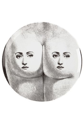 Fornasetti Teller mit Gesichts-Print aus Porzellan - Schwarz