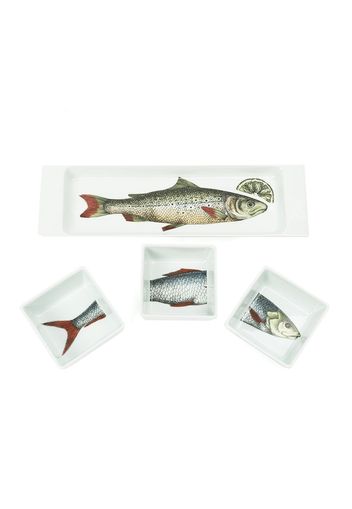 Fornasetti Teller-Set mit Fischmotiv - Weiß