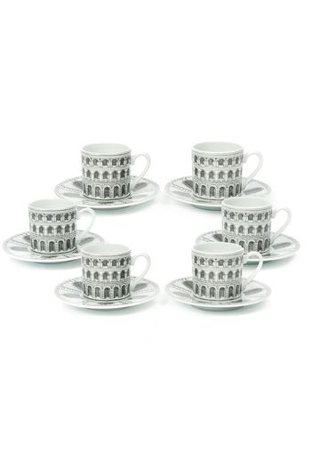 Fornasetti Set aus sechs Kaffeetaschen mit Print - Weiß