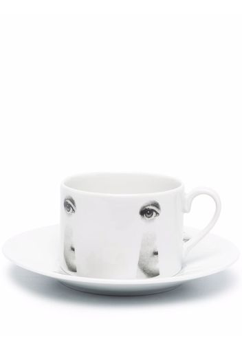 Fornasetti Teetasse und Untertasse mit grafischem Print - Weiß