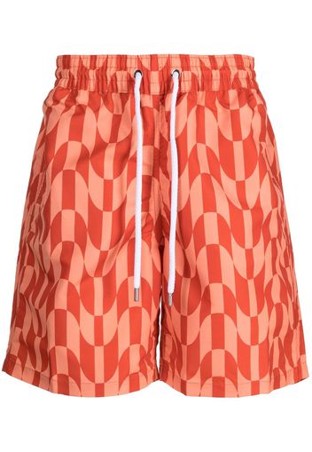 Frescobol Carioca geometric-print drawstring swim shorts - Rot