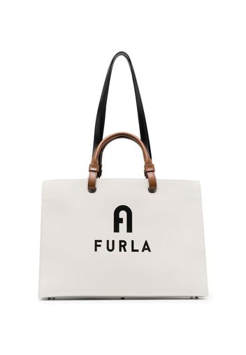 Furla logo-print leather tote - Weiß