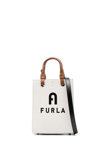 Furla logo-print leather tote - Nude