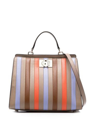 Furla stripe-detail leather tote bag - Braun