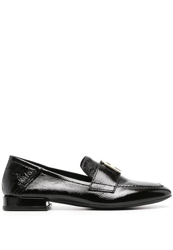 Furla logo-buckle leather loafers - Schwarz