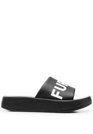 Furla logo-print leather slides - Schwarz