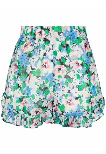 GANNI ruffle-trim floral shorts - Blau