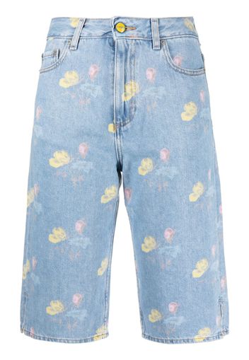 GANNI floral-print denim shorts - Blau