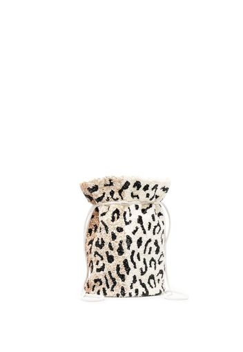 GANNI leopard-print beaded pouch bag - Braun