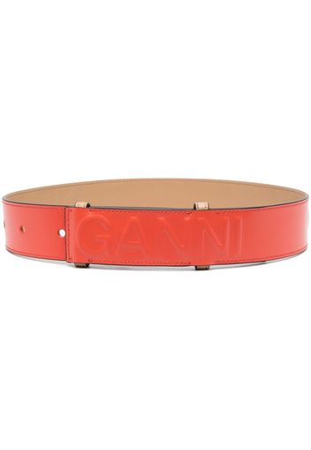 GANNI debossed-logo leather belt - Rot