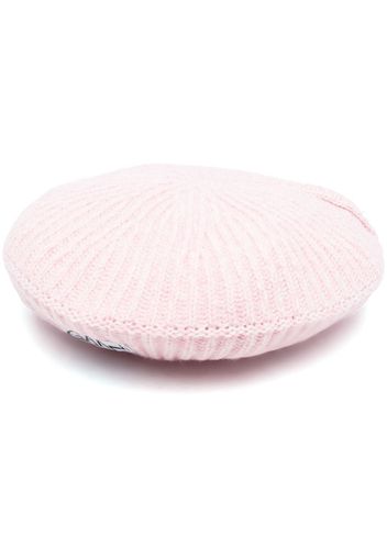 GANNI ribbed logo-patch beret - Rosa