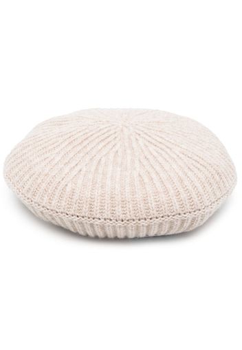 GANNI logo-patch ribbed-knit beret - Nude