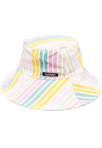 GANNI Stripe Recycled Tech Bucket Hat - Rosa