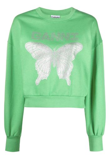 GANNI butterfly-print organic cotton sweatshirt - Grün