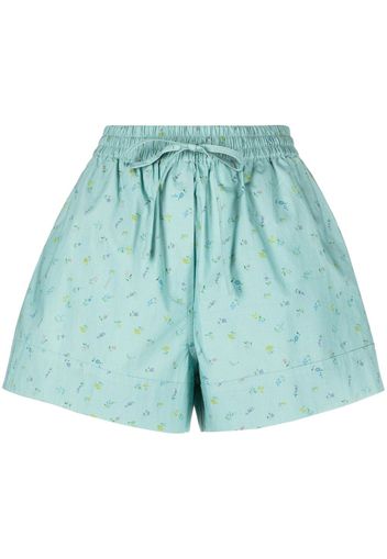 GANNI floral-print flared shorts - Blau