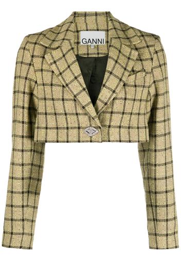 GANNI check-pattern cropped blazer - Nude