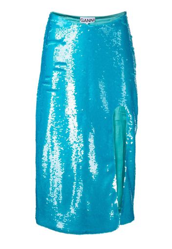 GANNI sequin-embellished midi skirt - Blau