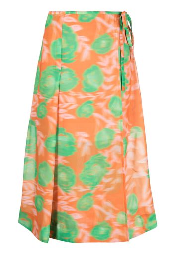 GANNI floral-print A-line skirt - Orange