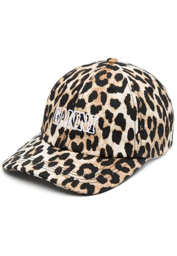 GANNI logo-embroidered leopard-print cap - Nude