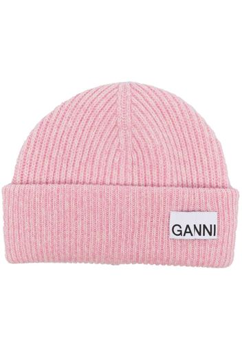 GANNI logo-patch intarsia-knit beanie - Rosa