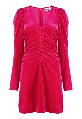 GANNI long-sleeve gathered velvet minidress - Rosa