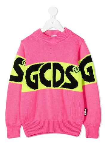 Gcds Kids Strickpullover in Colour-Block-Optik - Rosa