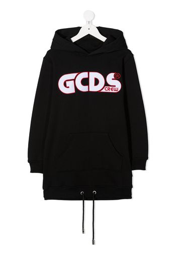 Gcds Kids Langer Kapuzenpullover mit Logo - Schwarz