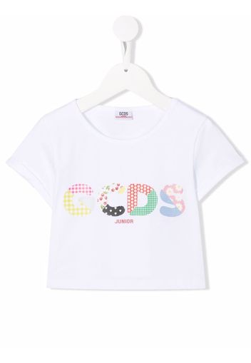 Gcds Kids cropped logo-print T-shirt - Weiß