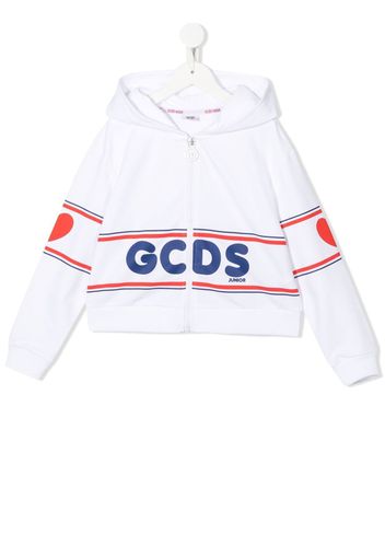 Gcds Kids logo-print zip-up hoodie - Weiß