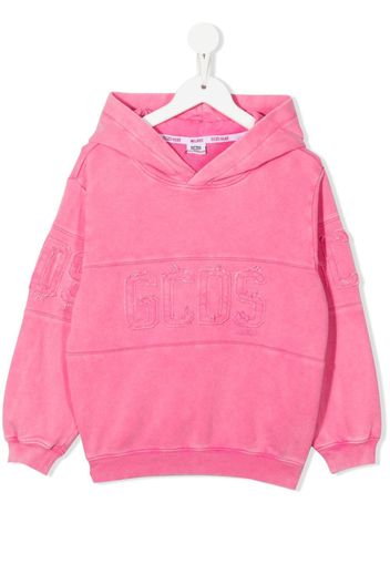 Gcds Kids tonal logo-patch cotton hoodie - Rosa